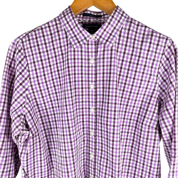 Lands' End No Iron 100% Cotton Purple & White Gingham Button Down Shirt in 16P - Picture 3 of 6